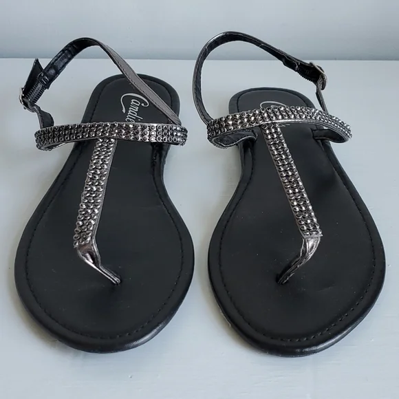 Candie s Shoes Candies Black Bling Thong Sandals With Heel